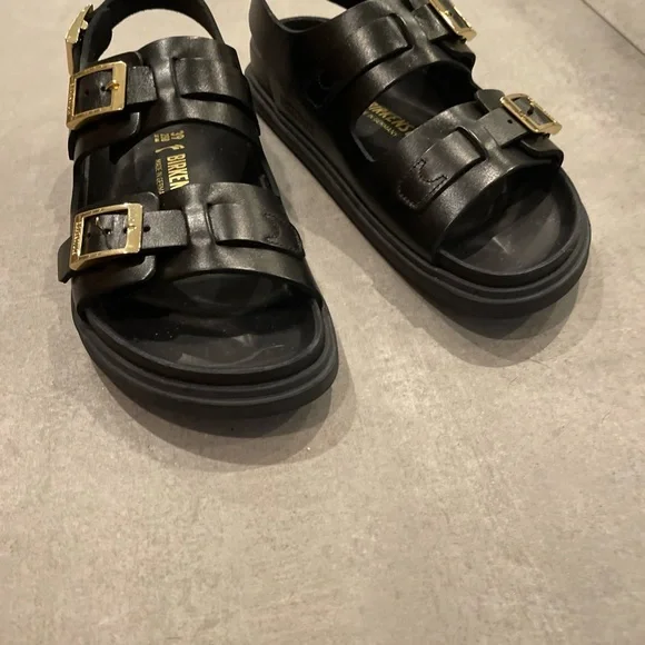 Birkenstock / Cannes Black Leather Sandals Size W 39 uS 8 Narrow NEW No Box - Picture 9 of 10